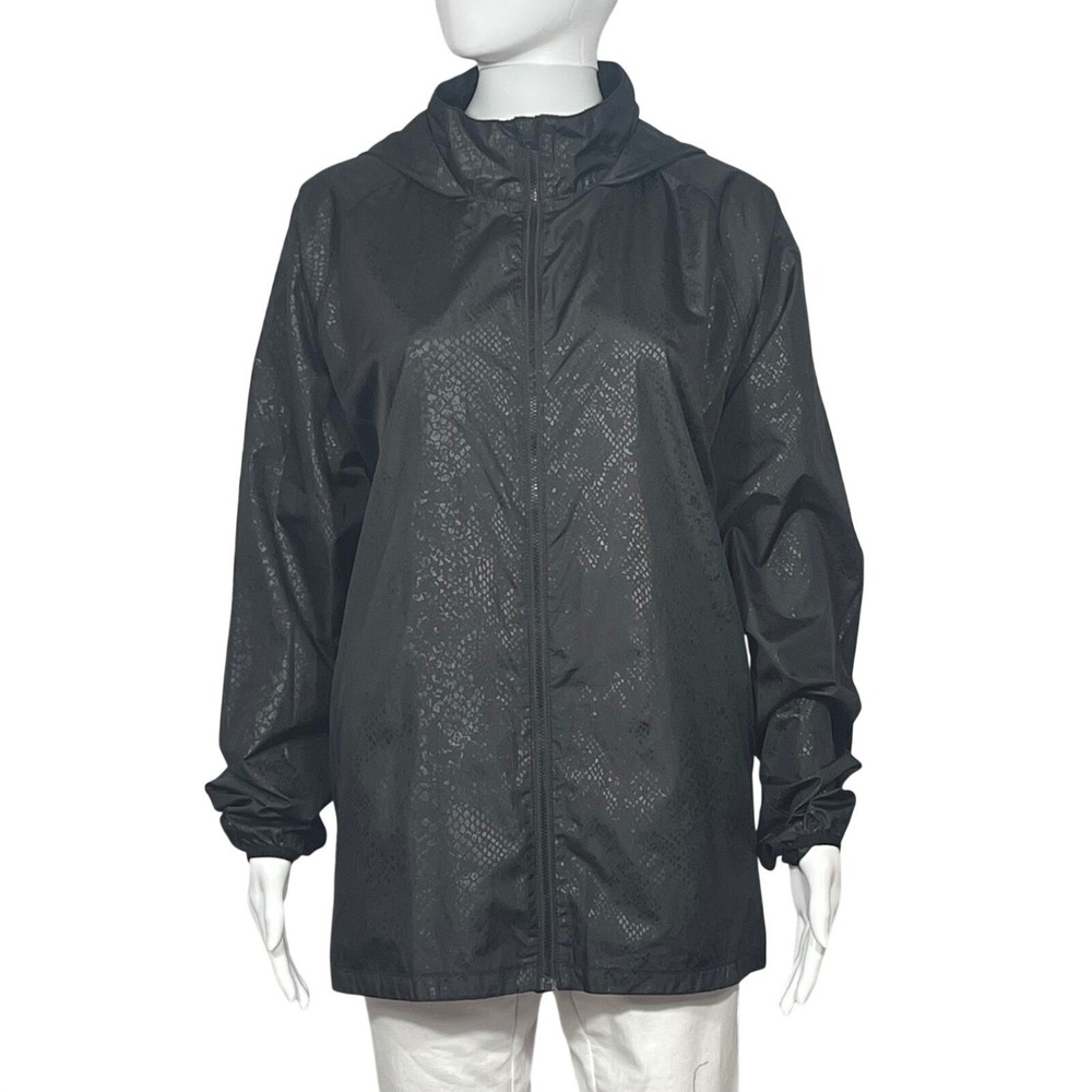Pro Player Womens XL Black Tonal Reptile Print Hooded Windbreaker Rain Jacket